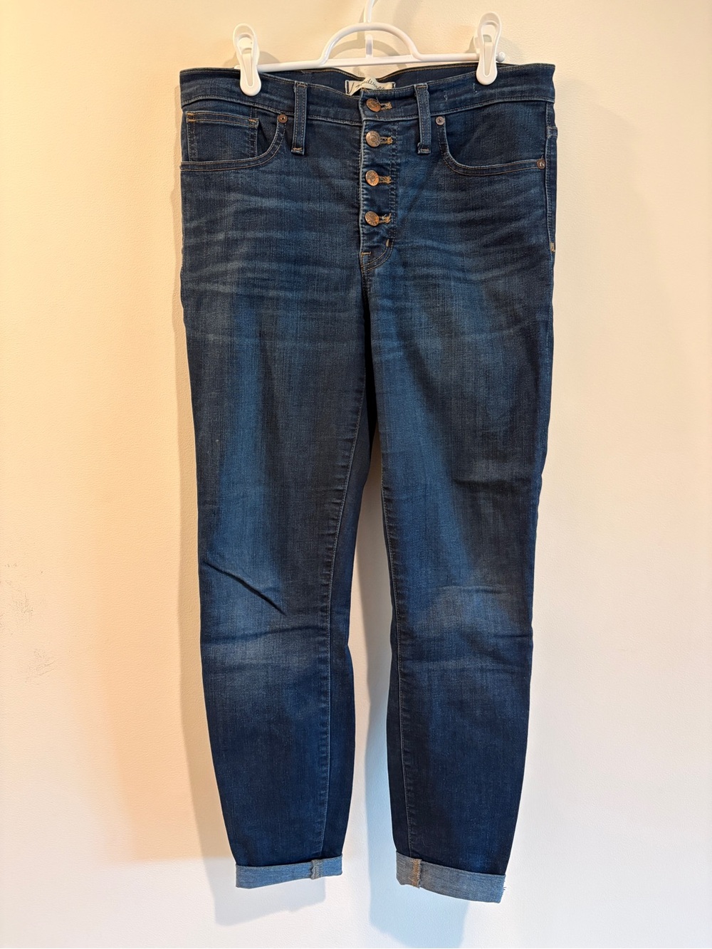 Madewell 9” High-Rise Ultra Skinny Dark Blue Button-Fly Jeans